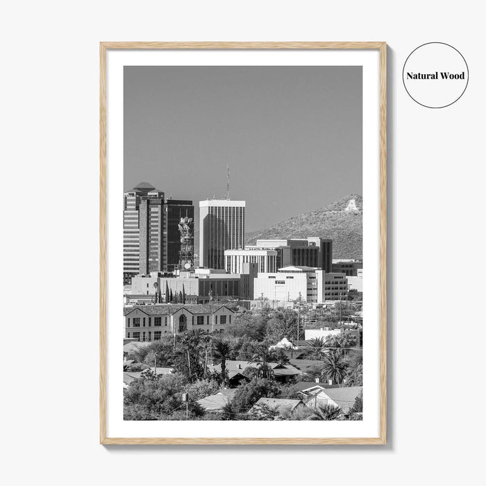 Tucson Skyline Black and White Fine Art Photo Print, Arizona Wall Poster, USA City