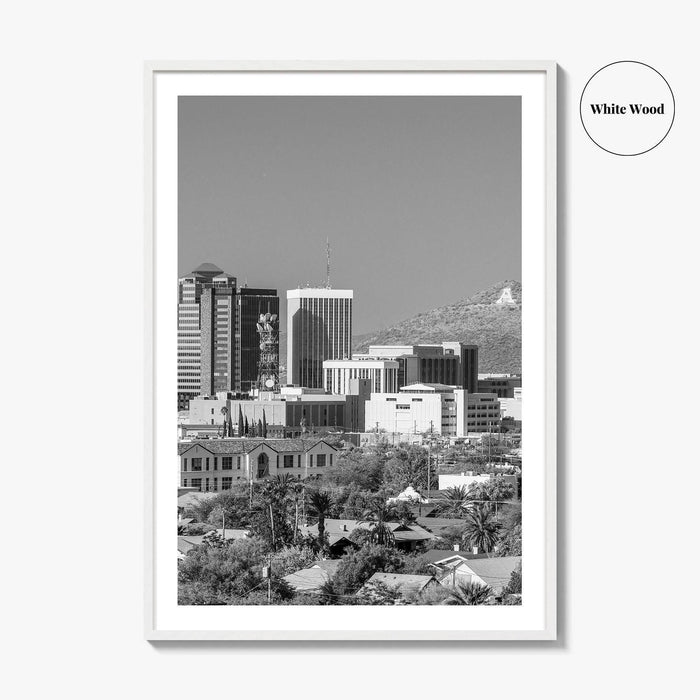 Tucson Skyline Black and White Fine Art Photo Print, Arizona Wall Poster, USA City