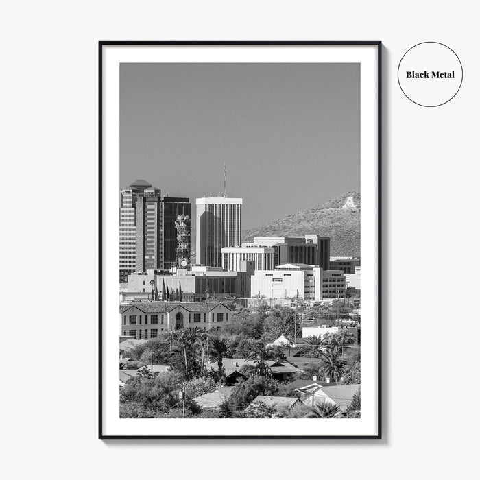 Tucson Skyline Black and White Fine Art Photo Print, Arizona Wall Poster, USA City