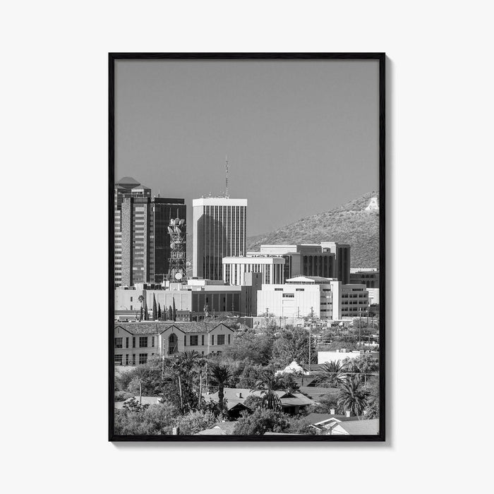 Tucson Skyline Black and White Fine Art Photo Print, Arizona Wall Poster, USA City