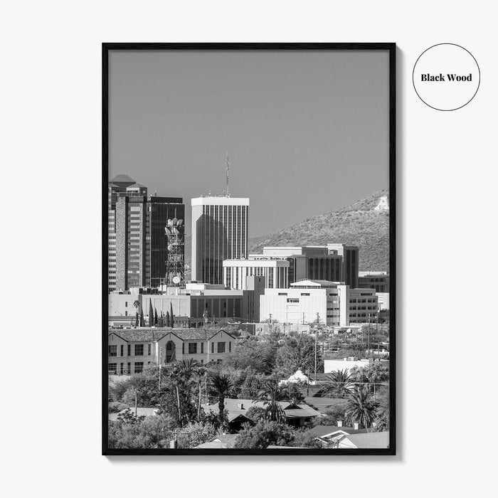 Tucson Skyline Black and White Fine Art Photo Print, Arizona Wall Poster, USA City