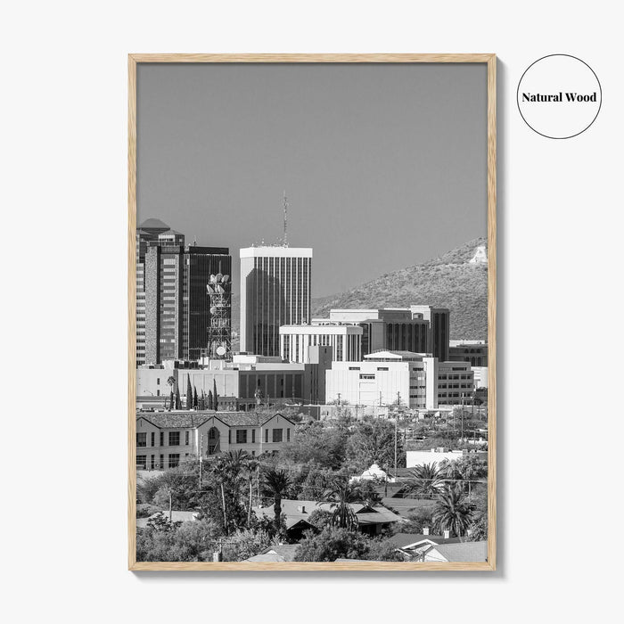 Tucson Skyline Black and White Fine Art Photo Print, Arizona Wall Poster, USA City