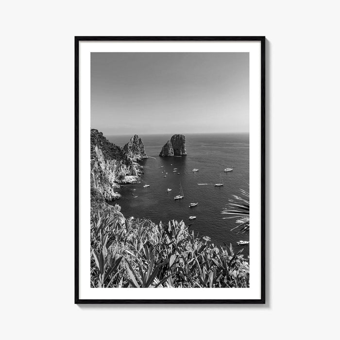Capri Island Black and White Fine Art Photo Print, Faraglioni Cliffs, Tyrrhenian Sea, Italy