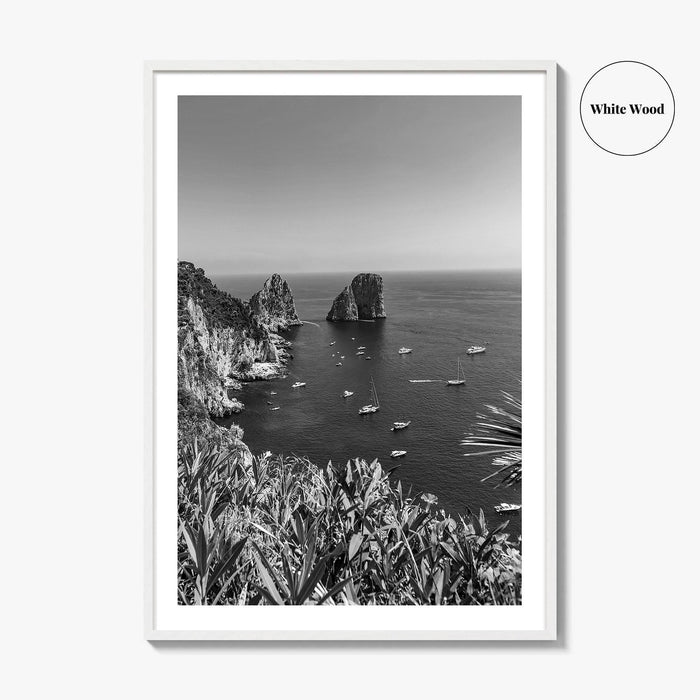 Capri Island Black and White Fine Art Photo Print, Faraglioni Cliffs, Tyrrhenian Sea, Italy