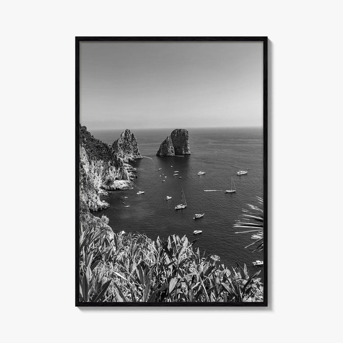Capri Island Black and White Fine Art Photo Print, Faraglioni Cliffs, Tyrrhenian Sea, Italy