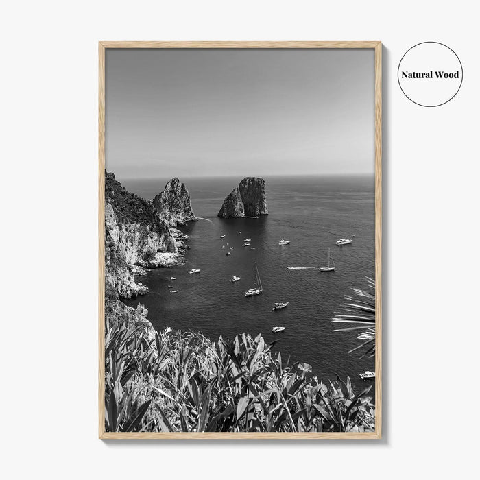 Capri Island Black and White Fine Art Photo Print, Faraglioni Cliffs, Tyrrhenian Sea, Italy