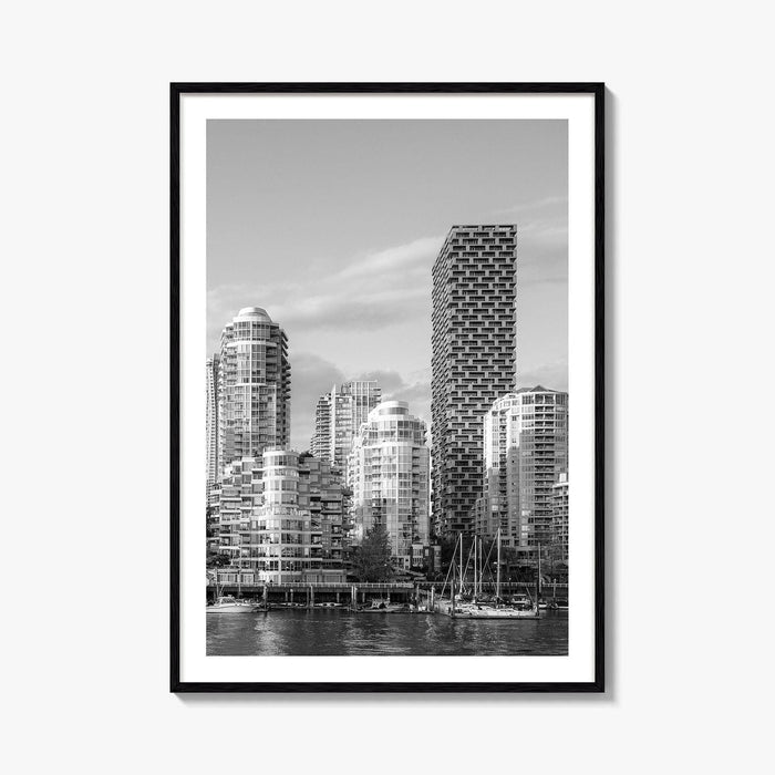 Vancouver Skyline Black and White Fine Art Photo Print, Yaletown, BC Canada Wall Poster