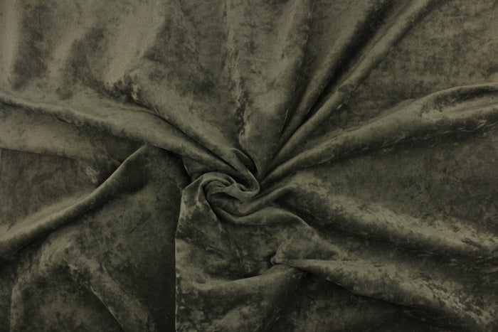 This velvet features a beautiful crushed solid dark  gray green color.