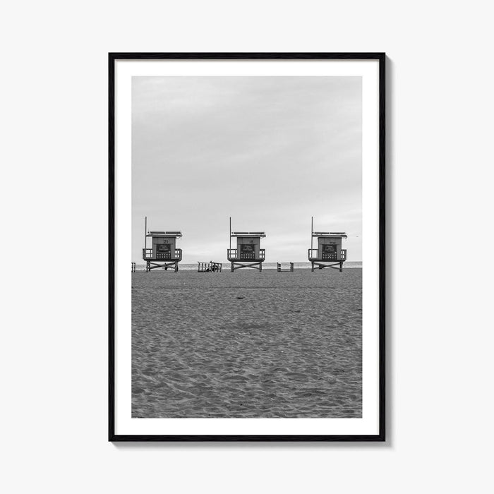 Venice Beach Black and White Fine Art Photo Print, Los Angeles Lifeguard Towers Poster