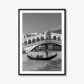 Venice Black and White Fine Art Photo Print, Rialto Bridge Gondola, Italy Poster