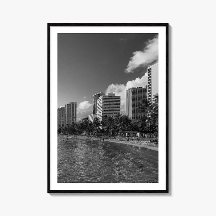 Waikiki Black and White Fine Art Photo Print, Honolulu Oahu Hawaii Poster