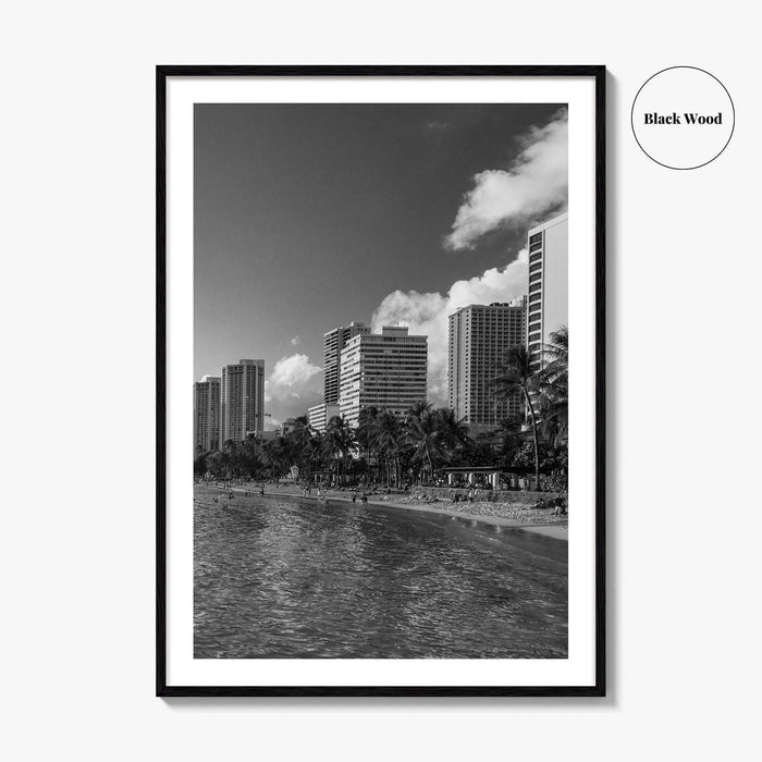 Waikiki Black and White Fine Art Photo Print, Honolulu Oahu Hawaii Poster