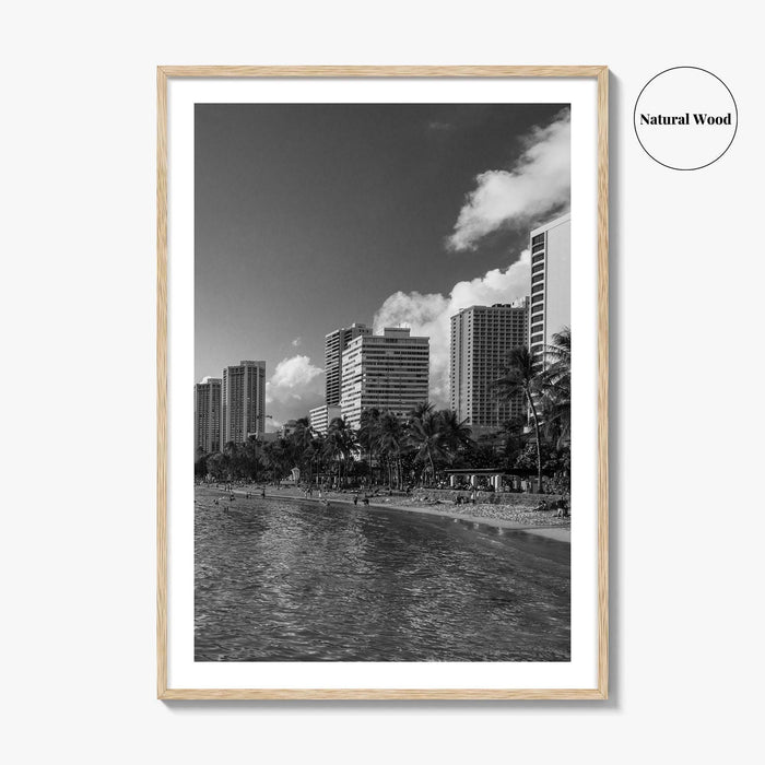 Waikiki Black and White Fine Art Photo Print, Honolulu Oahu Hawaii Poster