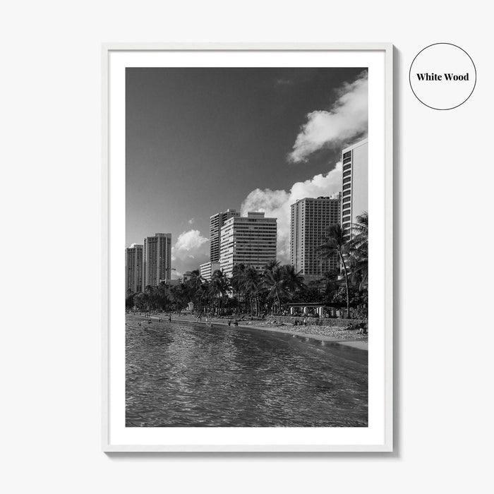 Waikiki Black and White Fine Art Photo Print, Honolulu Oahu Hawaii Poster