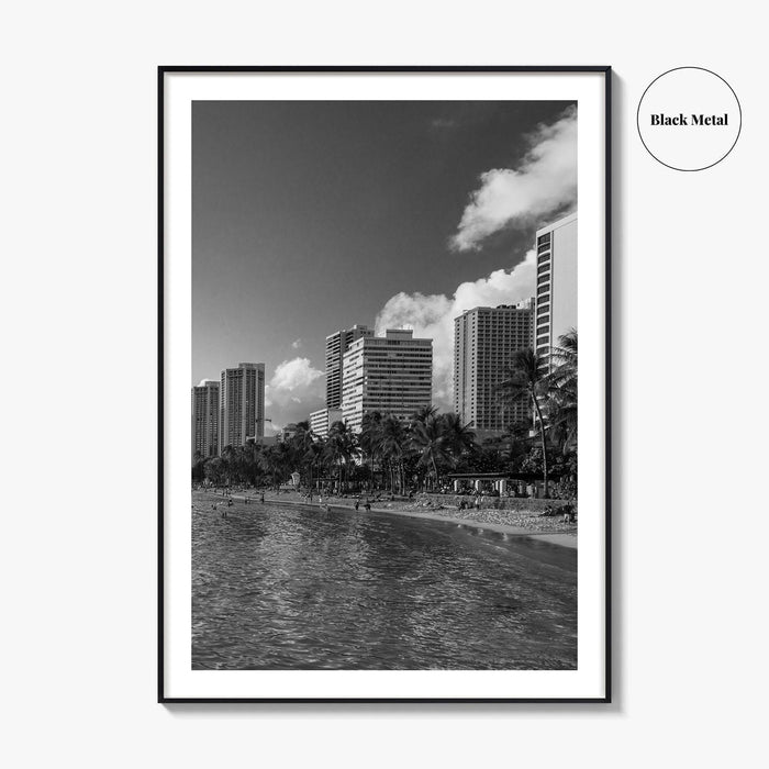 Waikiki Black and White Fine Art Photo Print, Honolulu Oahu Hawaii Poster