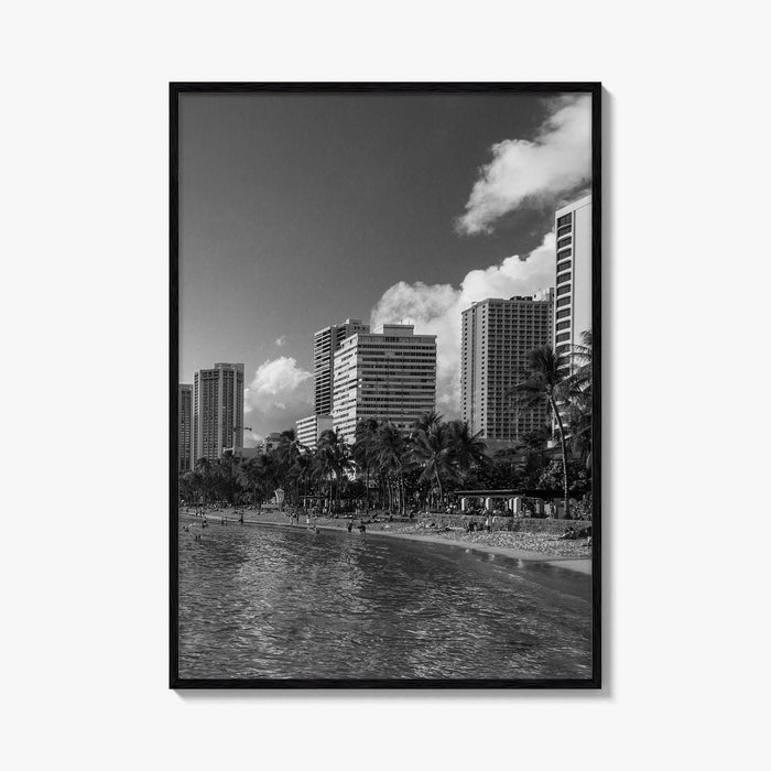 Waikiki Black and White Fine Art Photo Print, Honolulu Oahu Hawaii Poster