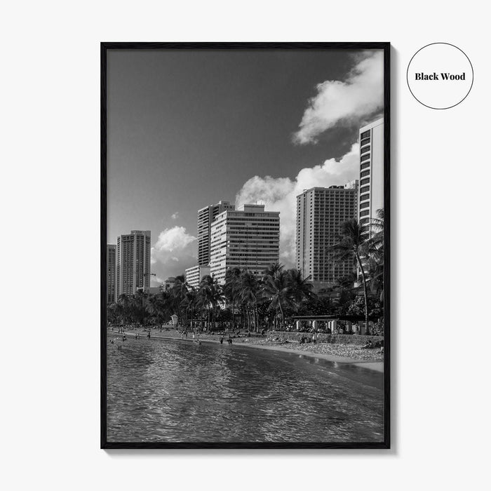 Waikiki Black and White Fine Art Photo Print, Honolulu Oahu Hawaii Poster