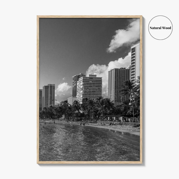 Waikiki Black and White Fine Art Photo Print, Honolulu Oahu Hawaii Poster