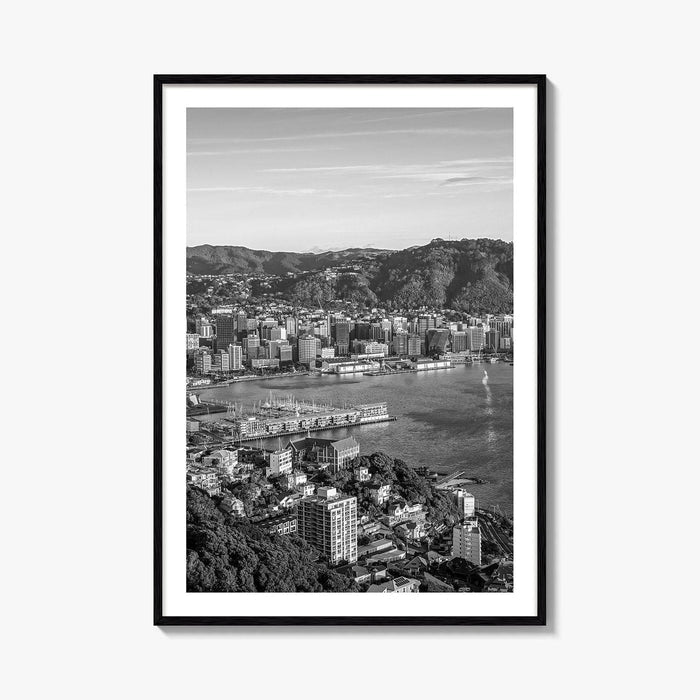 Wellington Skyline Black and White Fine Art Photo Print, Mount Victoria, New Zealand Poster