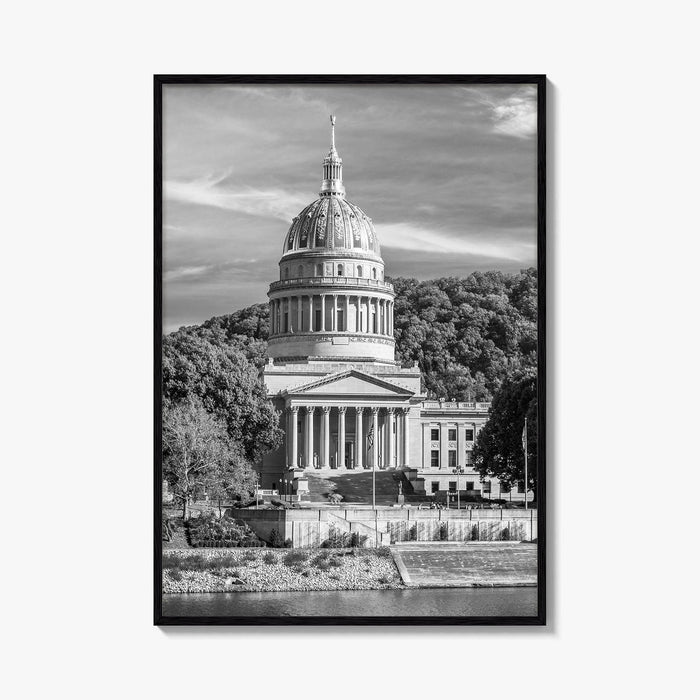 West Virginia Black and White Fine Art Photo Print, Charleston Capitol Kanawha River Poster