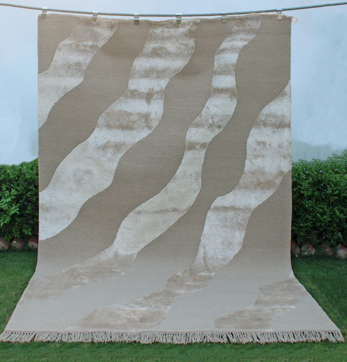 ZEA 01 Beige Wool & Viscose Rug - Hand-tufted