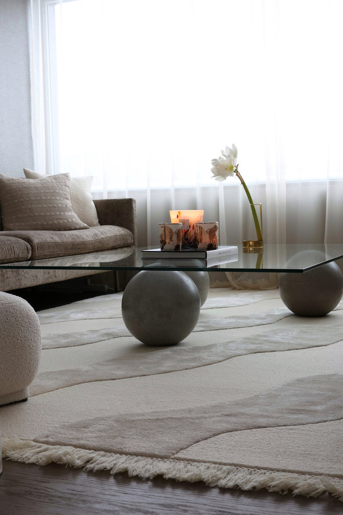 ZEA 01 Offwhite Wool & Viscose Rug - Hand-tufted