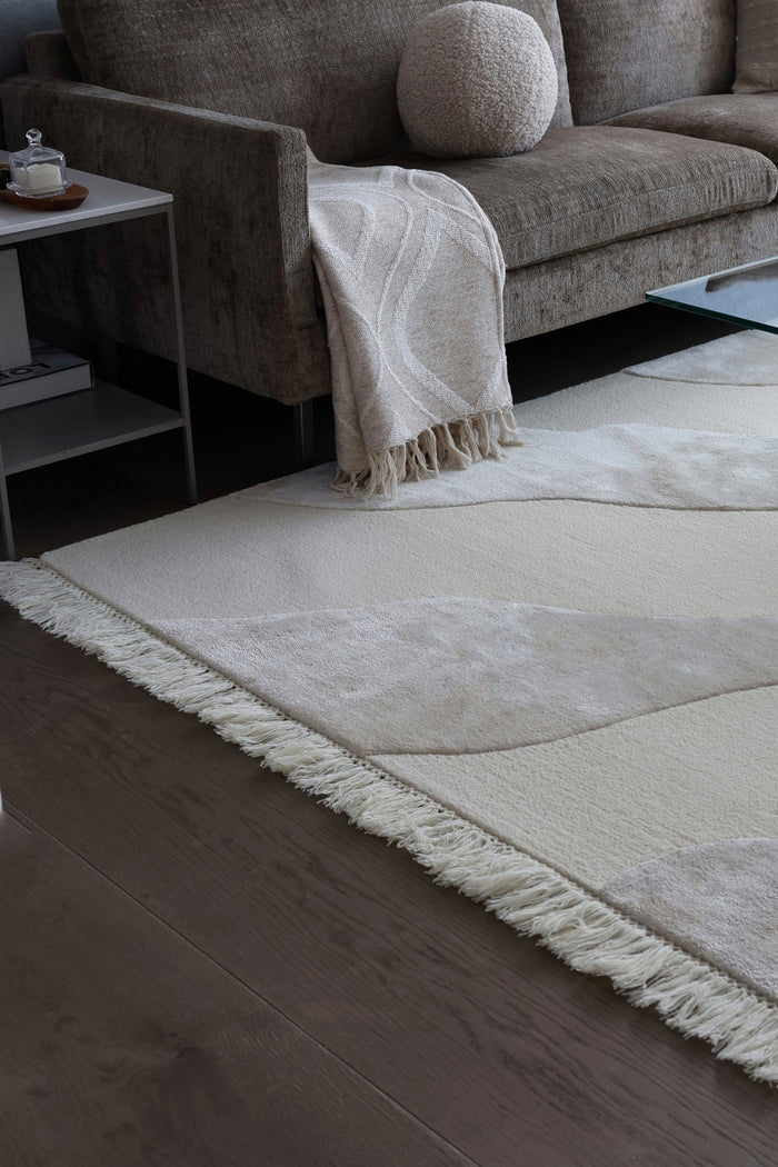 ZEA 01 Offwhite Wool & Viscose Rug - Hand-tufted